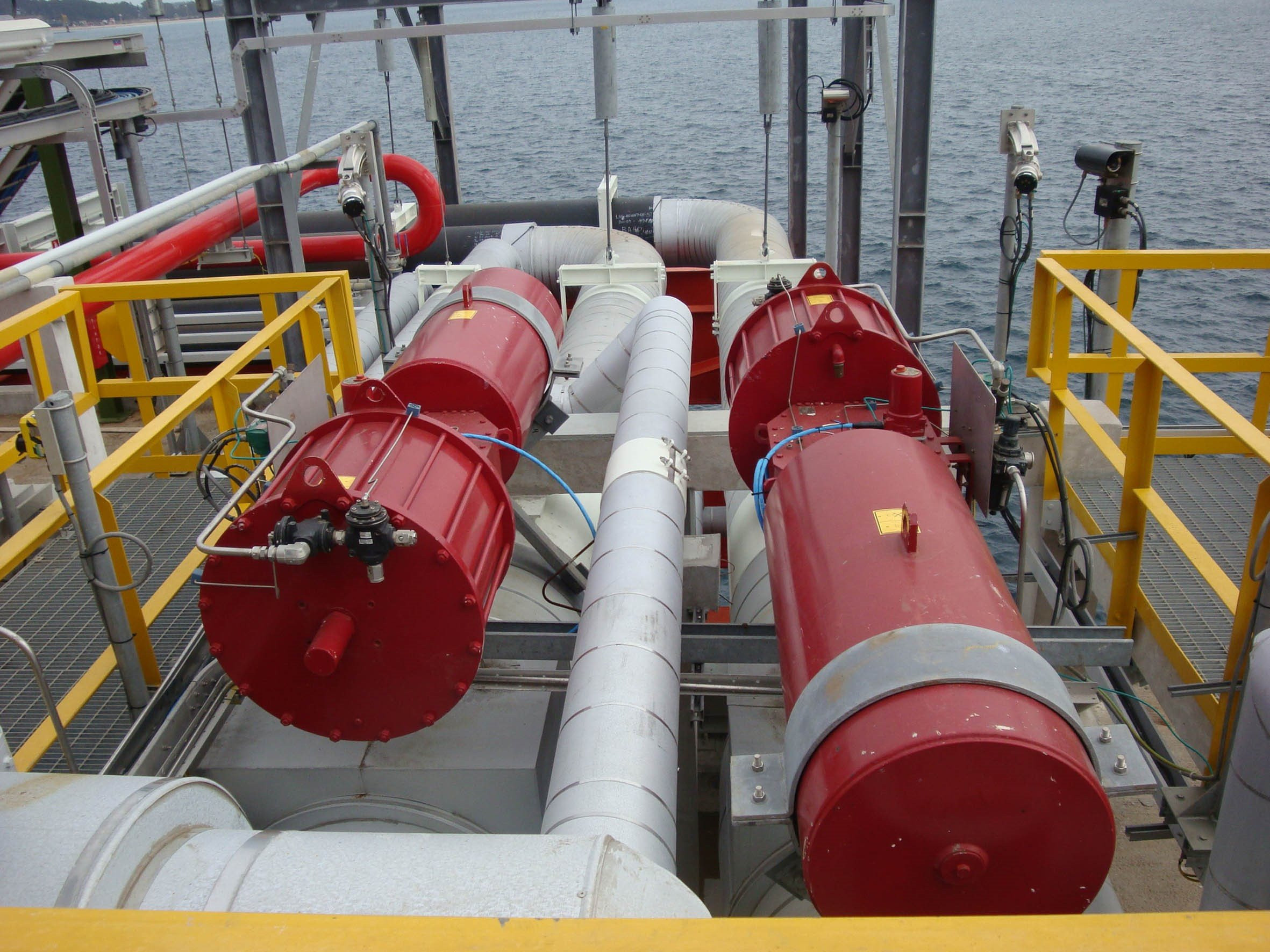 Rotork GP range, spring-return, scotch yoke pneumatic actuator installations on the sea terminal at Quintero Bay.