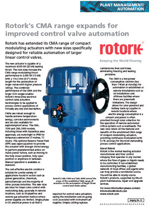 Rotork’s CMA range expands for improved control valve automation