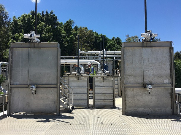 Electric actuators with Remote Hand Stations (RHS) installed at sewage treatment plant